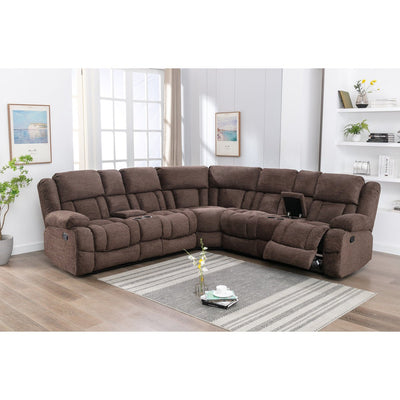 Presley Brown Modular Reclining Sectional with Consoles - MA-99928BRWSS