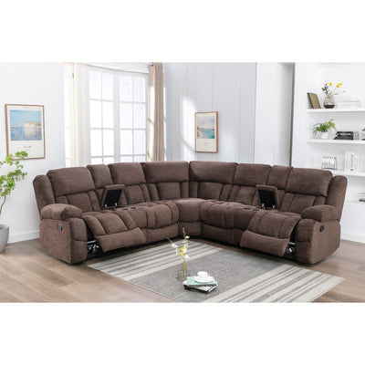 Presley Brown Modular Reclining Sectional with Consoles - MA-99928BRWSS