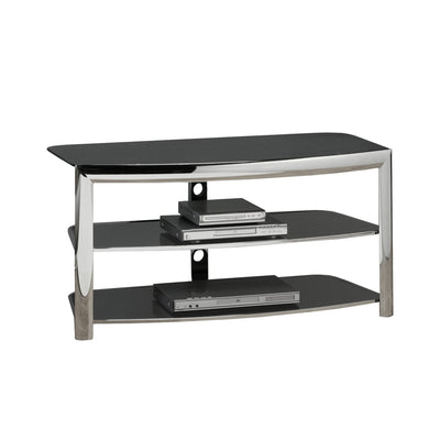 Tv Stand - Chrome Metal / Black Tempered Glass - I 2038