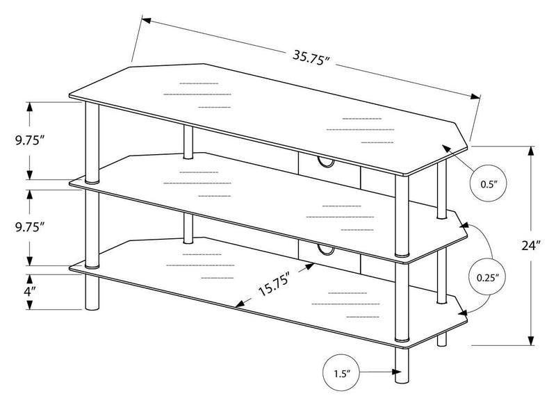 36"L Black Metal With Tempered Black Glass Tv Stand - I 2506