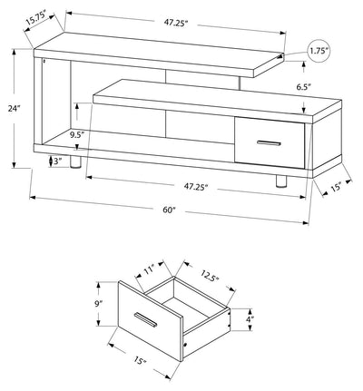 60"L White With 1 Drawer Tv Stand - I 2573