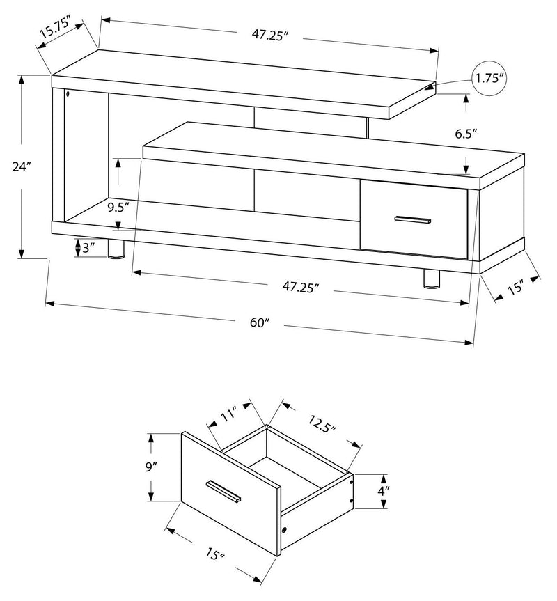 60"L Dark Taupe With 1 Drawer Tv Stand - I 2574