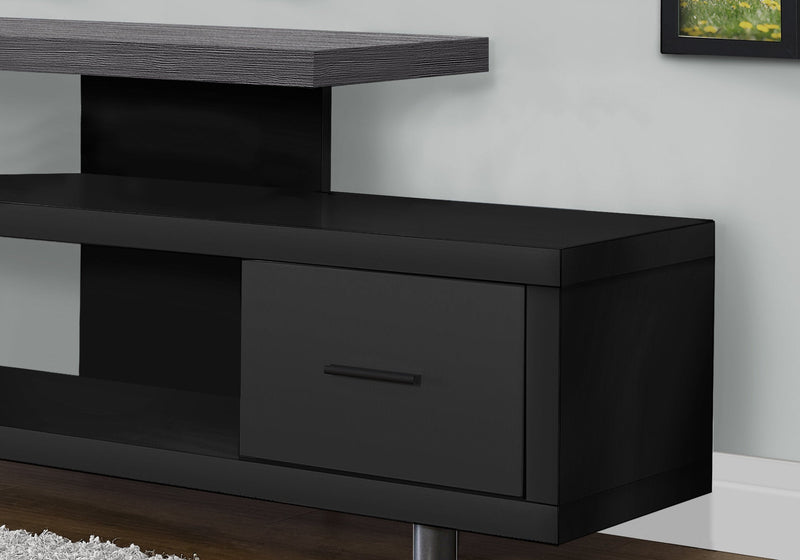 Tv Stand - 60"L / Black / Grey Top With 1 Drawer - I 2575