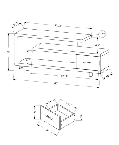 Tv Stand - 60"L / Black / Grey Top With 1 Drawer - I 2575