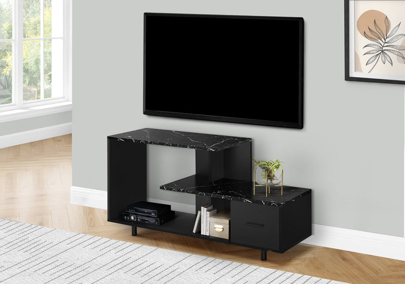 Tv Stand - 48"L / Black / Black Marble Top / 1 Drawer - I 2610