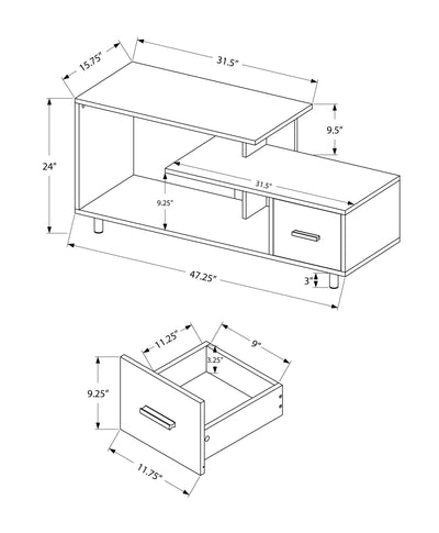 Tv Stand - 48"L / Black / Black Marble Top / 1 Drawer - I 2610