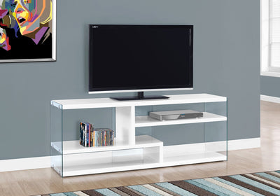 60"L Glossy White With Tempered Glass Tv Stand - I 2690