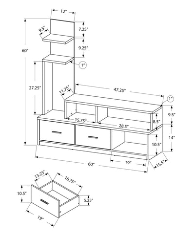 Tv Stand - 60"L / Grey With A Display Tower - I 2698