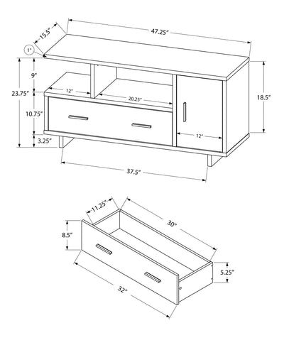 Tv Stand - 48"L / Black / Grey Top With Storage - I 2801