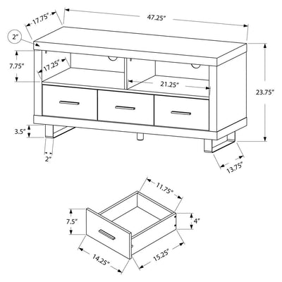 48" L Dark Taupe With 3 Drawers Tv Stand - I 3250